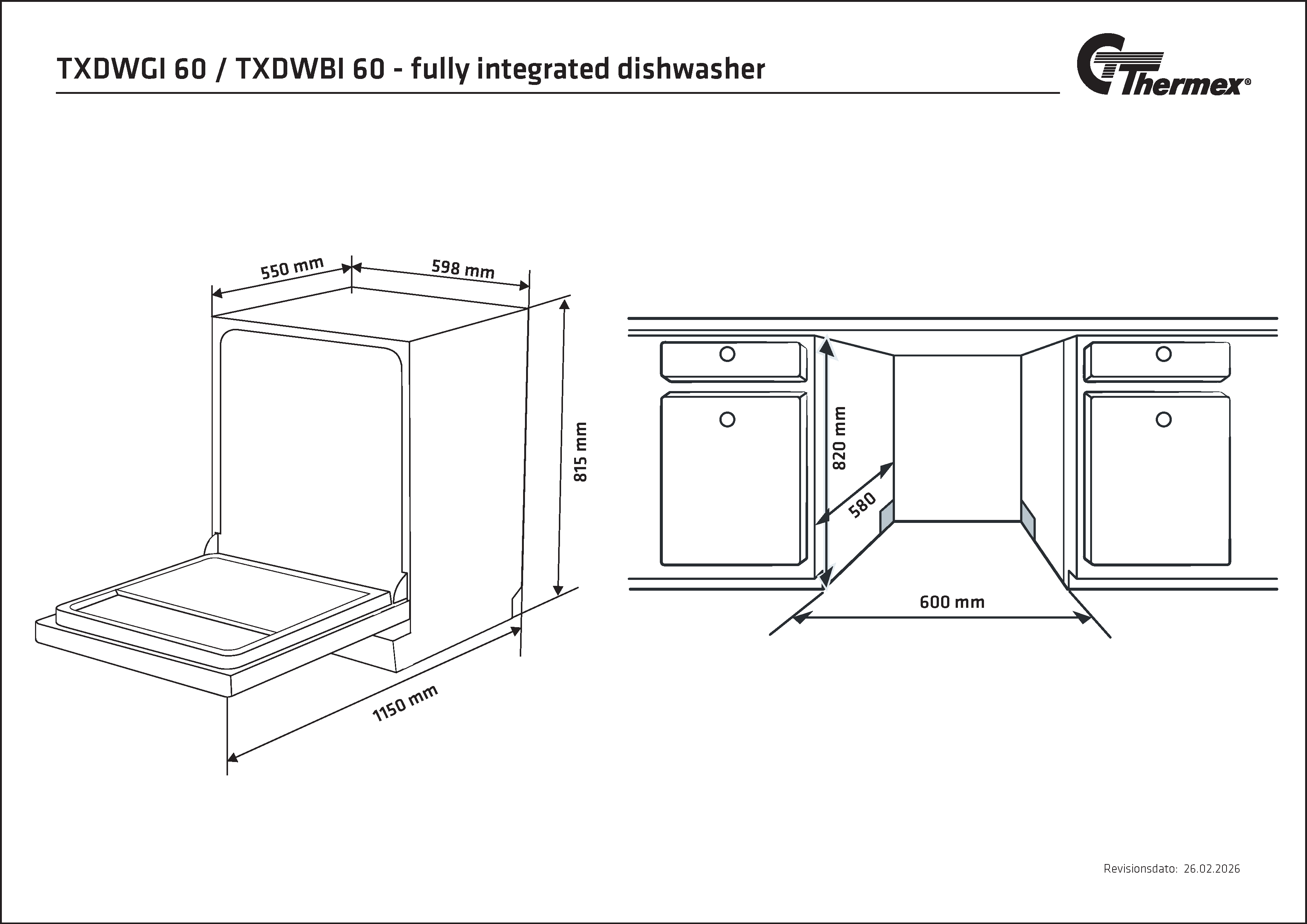 TXDWBI 60 - Fuldintegreret opvaskemaskine